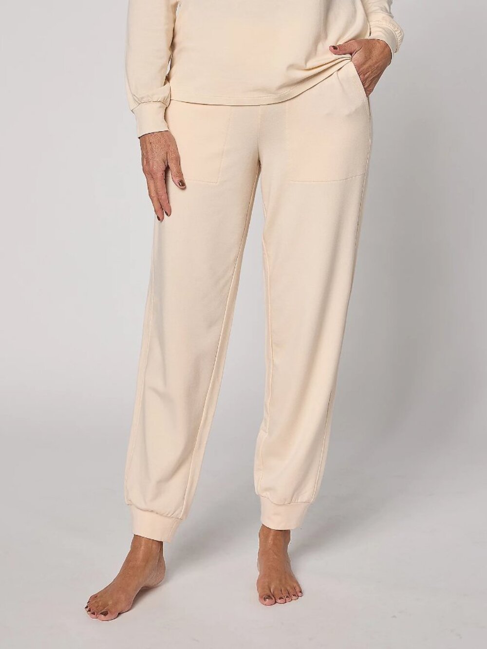 AnyBody TALL Cozy Knit French Terry Slim Leg Jogger Pants, Pearl Size ST a711278